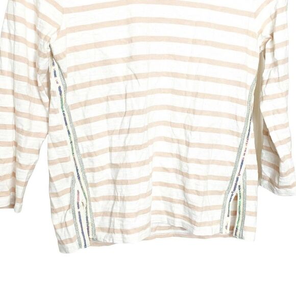 J. Crew Women’s Sequined Sailor Side Cream Tan Striped Shirt Size Small - Picture 3 of 8